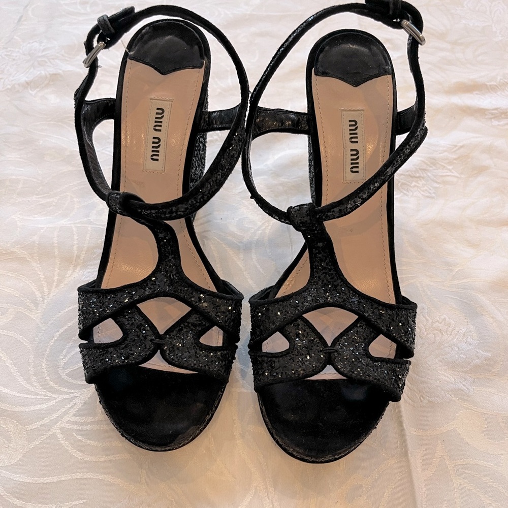 Miu miu  sparkle wedge sandals 38 ( can fit up to 8.5 )